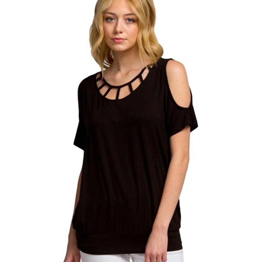 Cherish Cold Shoulder Knit Tunic with Strap Detail